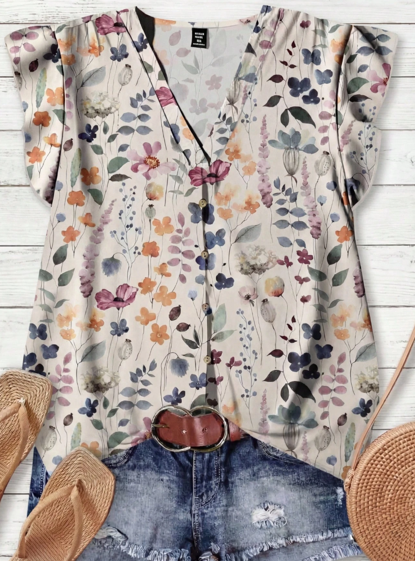 Vintage Flower Pattern Floral Blouse Women Casual Tops Women Summer Summer Floral Tops Chic